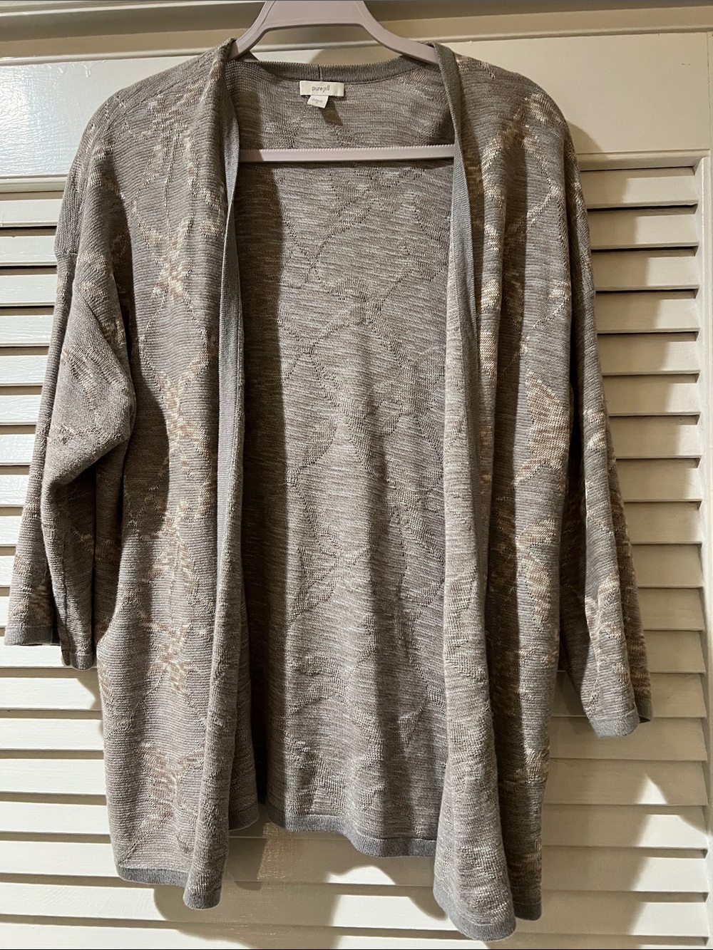 J.Jill Grey andTaupe Open-Front Knit Cardigan - Picture 2 of 3